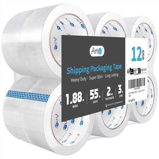Art3d 12 Rolls Packing Tape - Clear Carton Sealing Tape Heavy Duty, 1.88" x 55 yds, 2.2 mil Thick