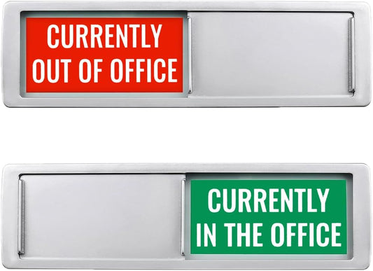 Currently In/Out of Office Magnetic Door Sign - 7"x2" Employee Status Slider, Non-Scratch Privacy Indicator for Office Cubicles, Home Offices, Conference Rooms - Silver
