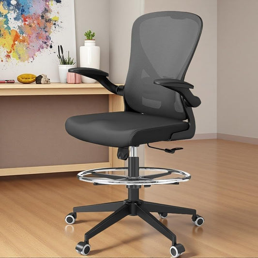 Ergonomic Office Chair with Adjustable Lumbar Support & Flip-Up Armrests - High Back Computer Desk Chair with Thickened Seat Cushion, Rolling Wheels for Home/Office Study Work (05black)