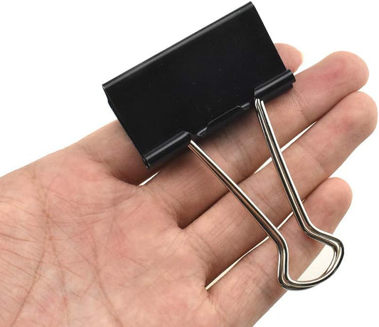 HAHIYO Binder Clips Paper Clamps Spring Steel Sturdy Large 1.97 inches Width 0.74 Inch Capacity No Sharp Edges Heavy Duty Tight Grip Reusable Black Metal Bright Finish for Home Office School 17 Pack