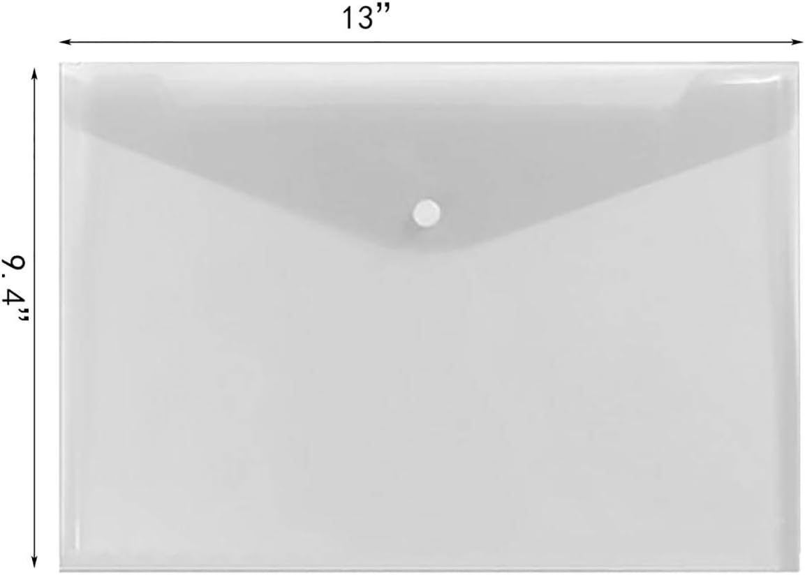 Poly Envelope 12 Pcs Document Envelopes with Snap Button Quality Clear Document Folder for A4 Size (‎Clear)