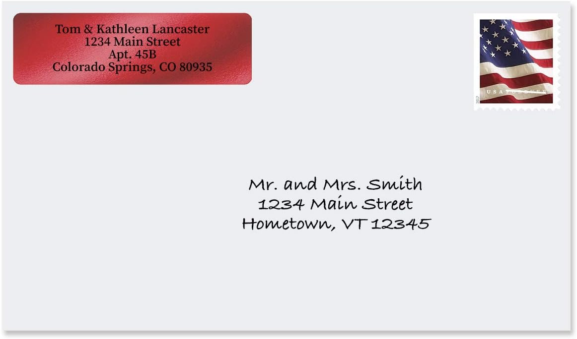 Colorful Images Red Metallic Foil Rolled Return Address Mailing Labels with Dispenser, Customize with Name & Shipping Address, 250 Self Adhesive, Easy Peel Sticker Label Roll, 3/4" x 2 1/2"