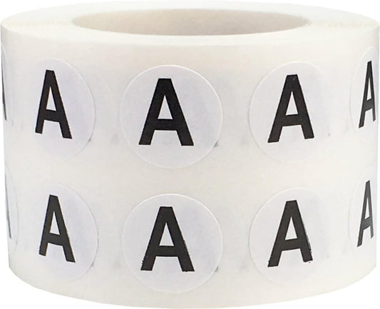 Letter A Inventory Labels .5 Inch Round Circle Dots 1,000 Adhesive Stickers