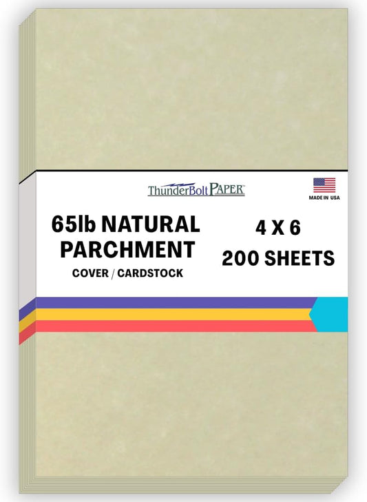 200 Natural Parchment 65lb Cover Paper Sheets 4 X 6 Inches Cardstock Weight Colored Sheets 4" X 6" (4X6 Inches) Photo|Card|Frame Size - Printable Old Parchment Semblance