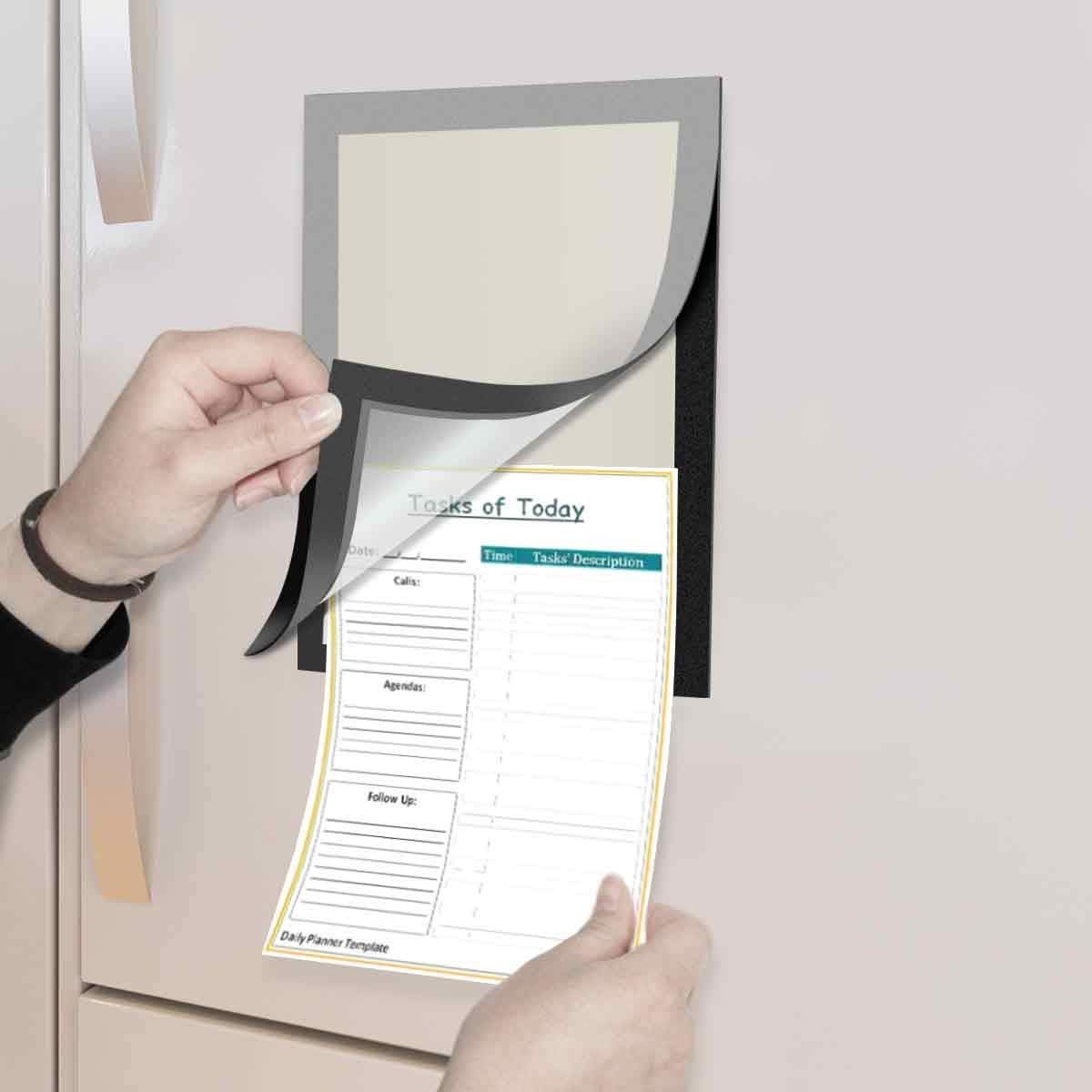 Document Sign Holder Pockets with Magnetic Back, Plastic Poster Picture Notice Display Frame for Fridge/Whiteboard/Chalkboard/Cabinet, 8.5 x 11.6 Inches, Silver, 30 Pcs