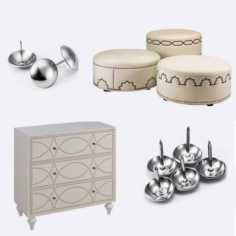 500Pcs Upholstery Tacks, BetterJonny Decorative Furniture Nails Pins Sliver Metal Thumb Tacks for Upholstered Furniture Cork Board, Home Decor(17X11MM)