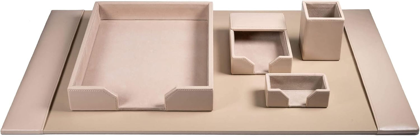 DACASSO Bonded Leather Desk Set - Luxury Leather Desk Pad & Desk Organization Essentials (White Latte, 5 Piece)