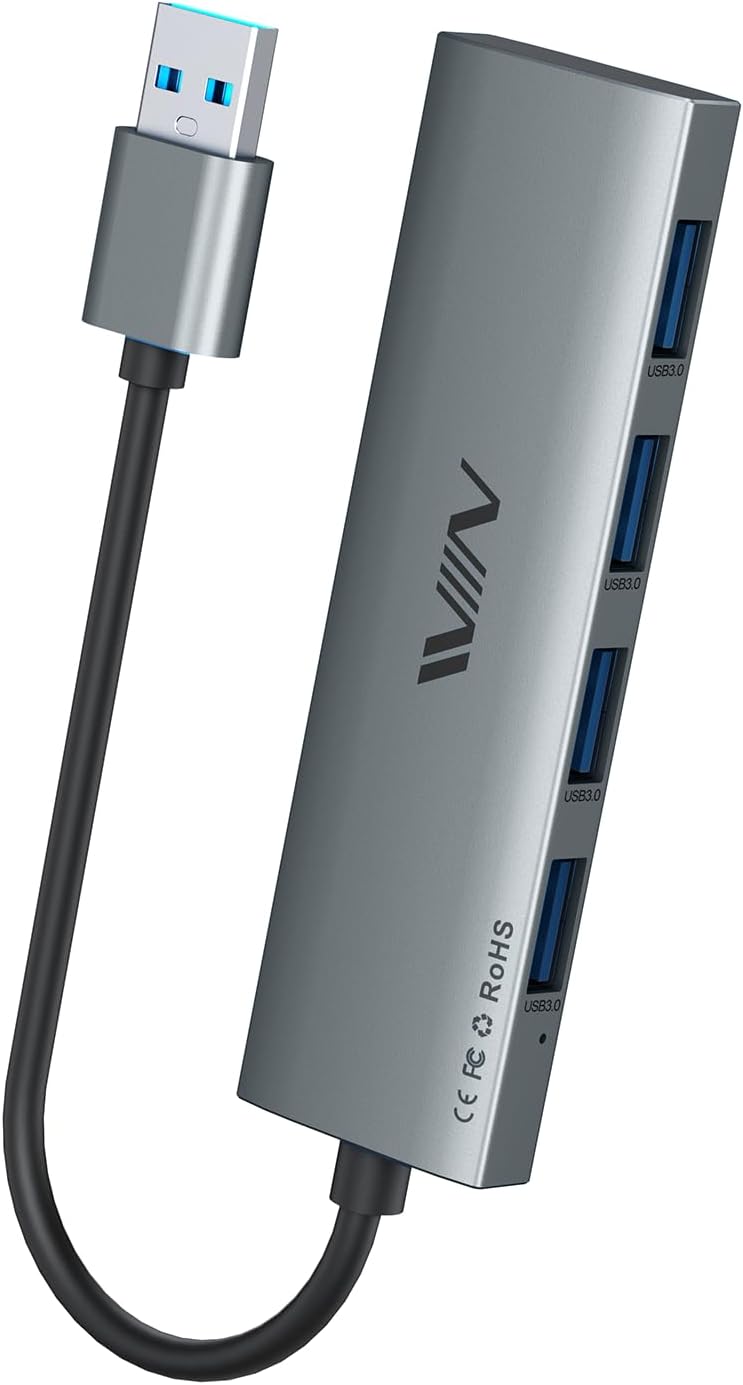 USB 3.0 Hub,4 Port USB Splitter Extender Portable Adapter Multiport Data Hub for Laptop,Xbox, Flash Drive,HDD,Console,Camera,Keyborad,Mouse Windows,Mac OS PC,Not Designed to Charge Devices-Grey