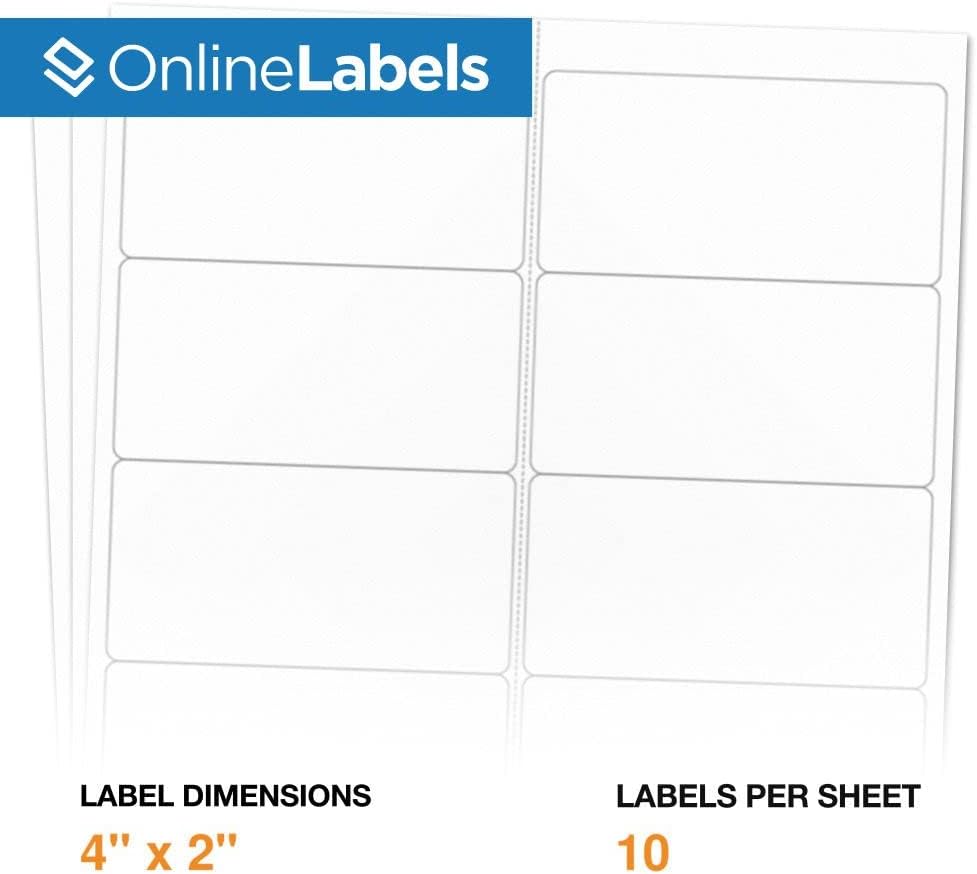 4 x 2 Rectangle Mailing Labels - Permanent, White Matte - Address, Shipping, Gift - Pack of 2,500-250 Sheets - Inkjet/Laser Printers - Online Labels