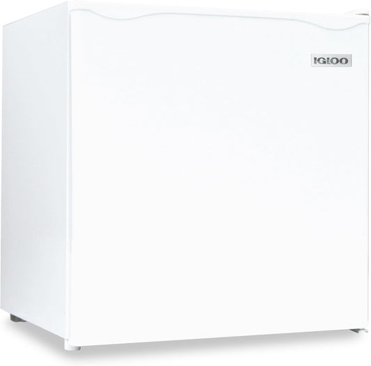 Igloo 1.6 Cu.Ft. Compact Refrigerator - Adjustable Thermostat, Glass Shelves, Includes Scraper, Ice Cube Freezer Drip Tray - White