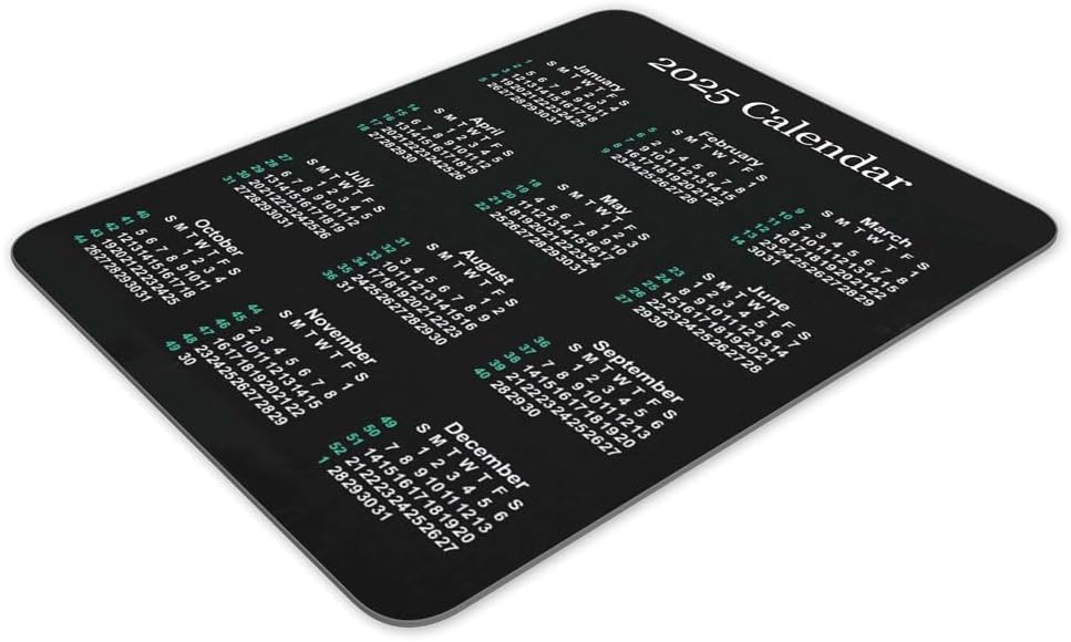 2025 Calendar Vertical Non-Slip Rubber Mouse Pad， Calendar Black Mouse Mat Mouse Pad Office Gaming Mousemat 9.5 inch x 7.9 inch