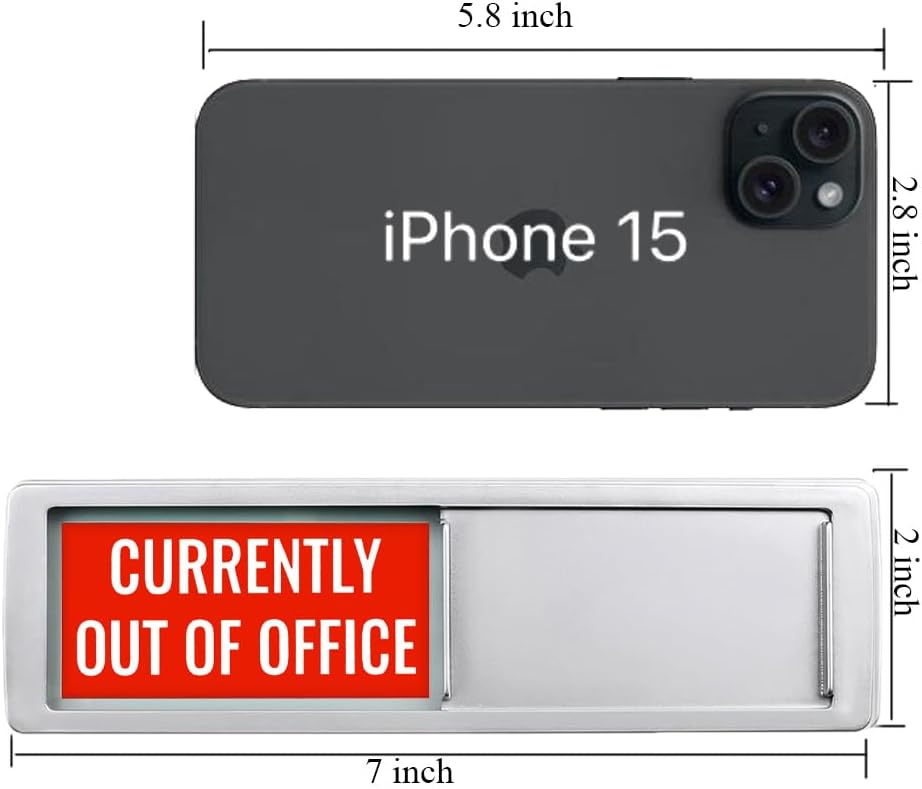 Currently In/Out of Office Magnetic Door Sign - 7"x2" Employee Status Slider, Non-Scratch Privacy Indicator for Office Cubicles, Home Offices, Conference Rooms - Silver