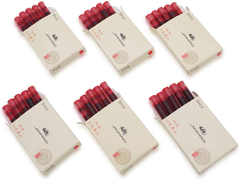 30pcs JINHAO Ink Cartridges Fountain Pen Refills for JINHAO and Baoer Pen Standard Size (Red)