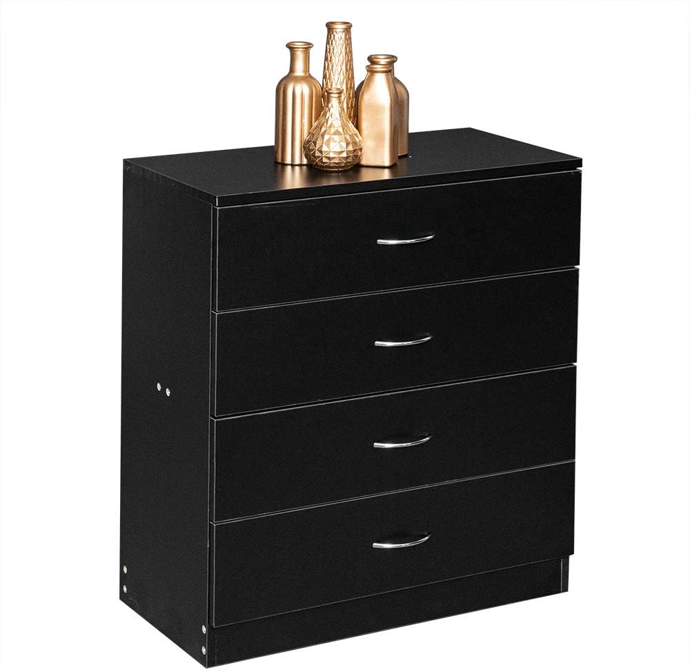 Karl home Black 4 Drawer Dresser for Bedroom, Modern Nightstand Storage Chest of Drawer, Wooden Side Table End Table, Living Room, Reception Room