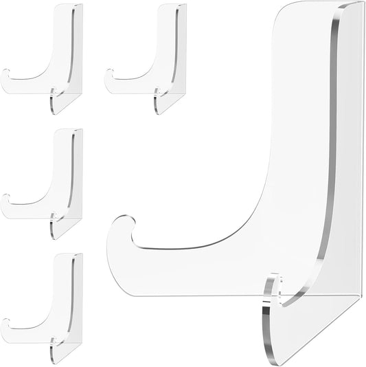 5 Pack Acrylic Display Stand, Plate Stand for Display, Clear Easel Stand, Display Holder for Card, Frame, Picture, Magazine, Book, CD, Phone (Large/ 4.5 Inch)