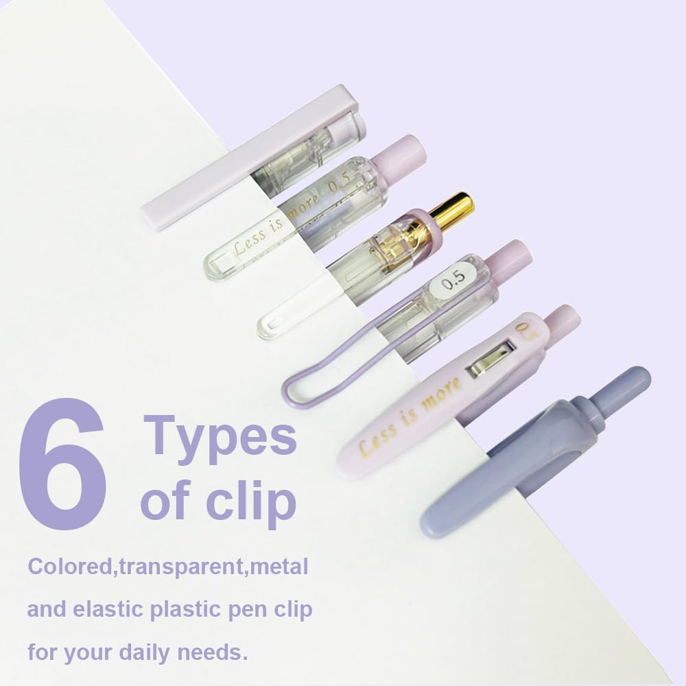 6 Count Pastel Gel Ink Pen Set,Cute Note Taking 0.5mm Fine Point Retractable 5 Count Black Ink Pens with 1 Count Highlighter for Writing, Journaling, School, Office (Purple)