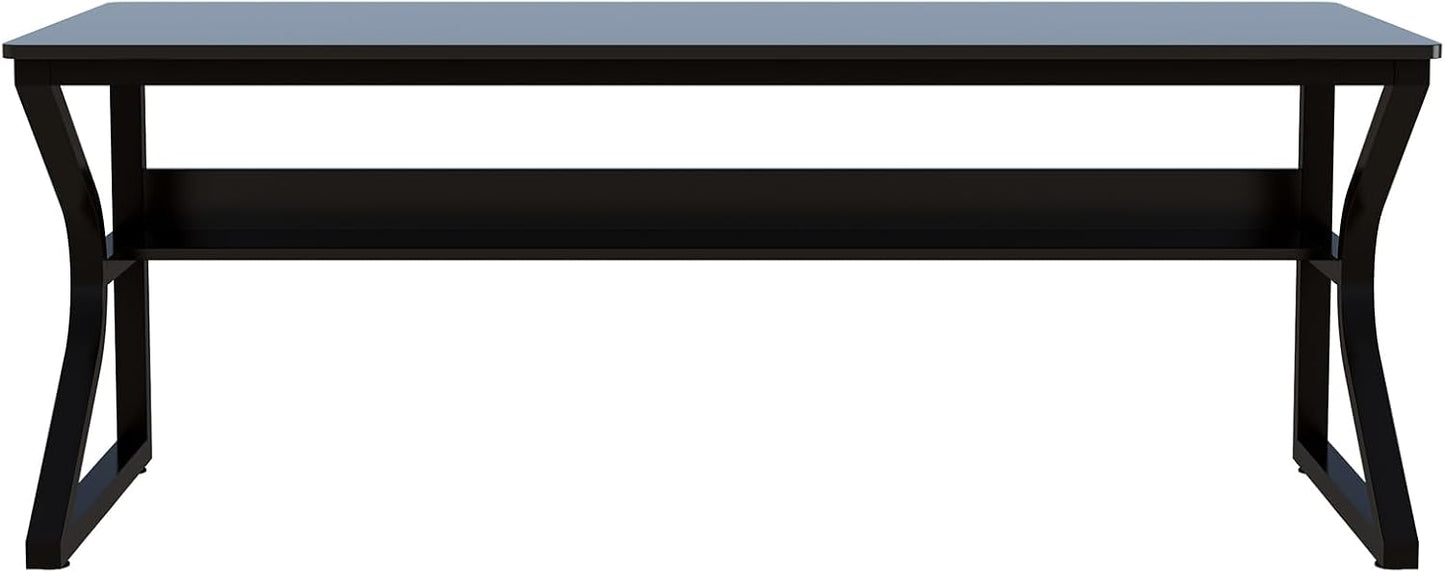 Extra Long Desk with Bookshelf - 71" Double Long Writing Table for 2-Person Workstation, Modern Study Work Computer Desk for Home and Office, Black