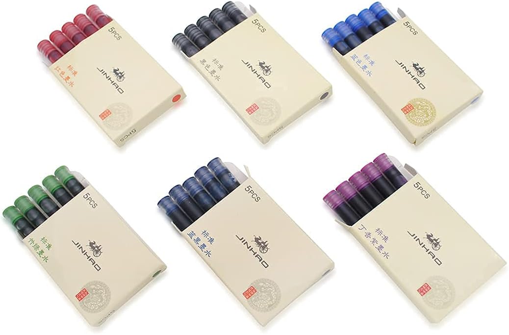30pcs JINHAO Ink Cartridges Fountain Pen Refills for JINHAO and Baoer Pen Standard Size (Mixed Colors)