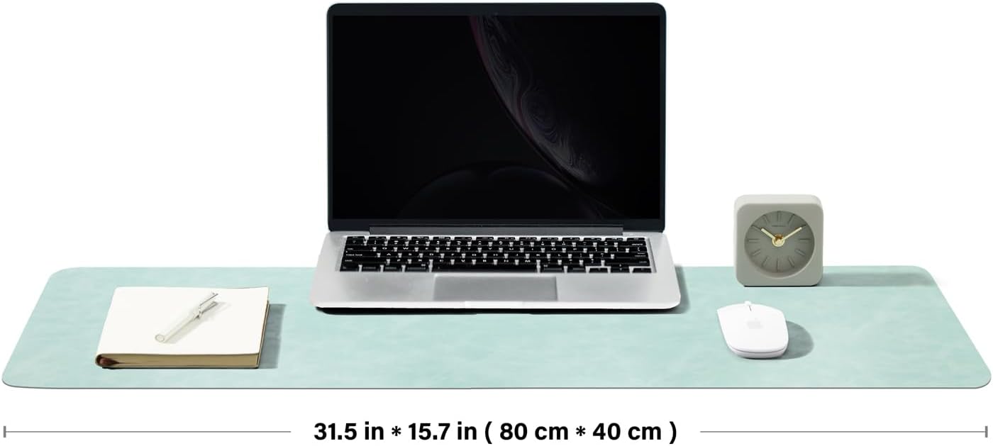 Distressed Leather Desk Mat - Non-Slip PU Desk Pad for Office and Home - Desk Organization and Accessories - Ideal for Large Mouse Pad and Desk Mats on Top of Desks(Mint Green,31.5"x 15.7")