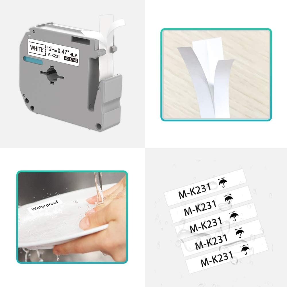 6 x Label Maker Tape Replacement for Brother P Touch M Tape M-K231 M-K231s MK231 MK-231 M231 12mm 0.47 White, Compatible with Brother P Touch PT-M95,PT-90,PT-70,PT-65,PT-85 Label Maker Refills,26.2 Ft