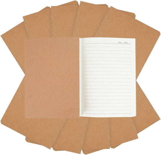 Bulk A5 Journal Notebook, Kraft Cover 80 Pages Lined Paper Journal for Traveler, Notes, Memo - Bulk Journals Sewn Brown Notebook for School Supplies, Office Supplie (line 80pages, 10pack)