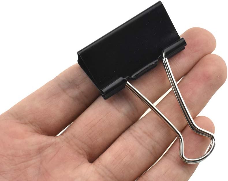 HAHIYO Binder Clips Paper Clamps Spring Steel Sturdy Medium 1.57 inches Width 0.55 Inch Capacity No Sharp Edges Heavy Duty Tight Grip Reusable Black Metal Bright Finish for Home Office School 30 Pack