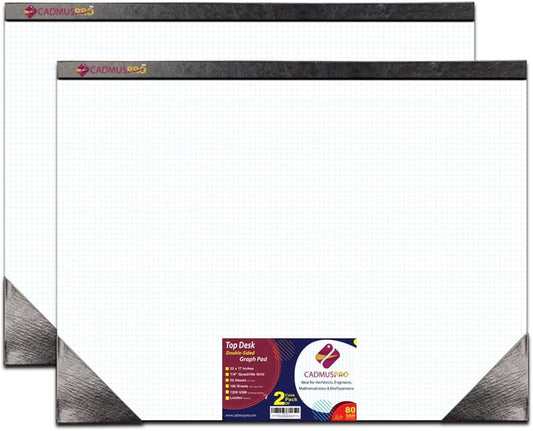 Premium Top Desk 22"x17" Large Graph Pad, Double-Side Quadrille Grid, 21-Gram Paper, 50 Sheets/Pad. Designing, Drafting, Art, Illustrations, Professional & Academic use (2, White)
