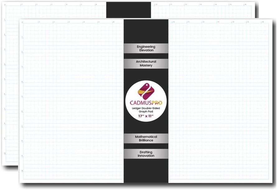 Ledger 17"x11" Large Premium Graph Pad, ¼” Quad-Ruled Grid, 21-Gram Thick Paper, Inch-scale, 50 Sheets/Pad (100/Pack), Top Glue Binding. Sketching & Drafting (2, White)