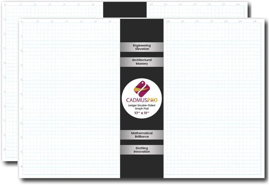 Ledger 17"x11" Large Premium Graph Pad, ¼” Quad-Ruled Grid, 21-Gram Thick Paper, Inch-scale, 50 Sheets/Pad (100/Pack), Top Glue Binding. Sketching & Drafting (2, White)
