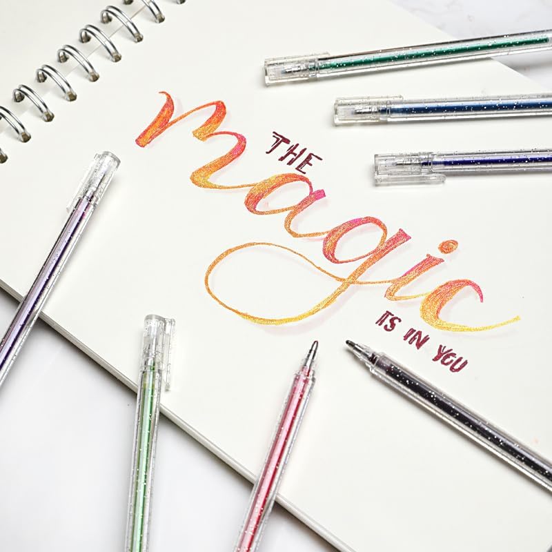 Grabie Capped Glitter Gel Pens 18 Colors, Metallic Vibrant Sparkle Gel Pens for Coloring, Color Pens for Adults,Colored Gel Pens for Adult Coloring Books and Drawing