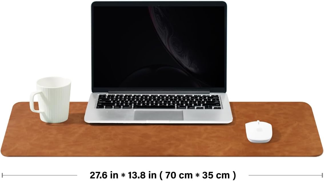 Distressed Leather Desk Mat - Non-Slip PU Desk Pad for Office and Home - Desk Organization and Accessories - Ideal for Large Mouse Pad and Desk Mats on Top of Desks(Tan,27.6"x 13.8")
