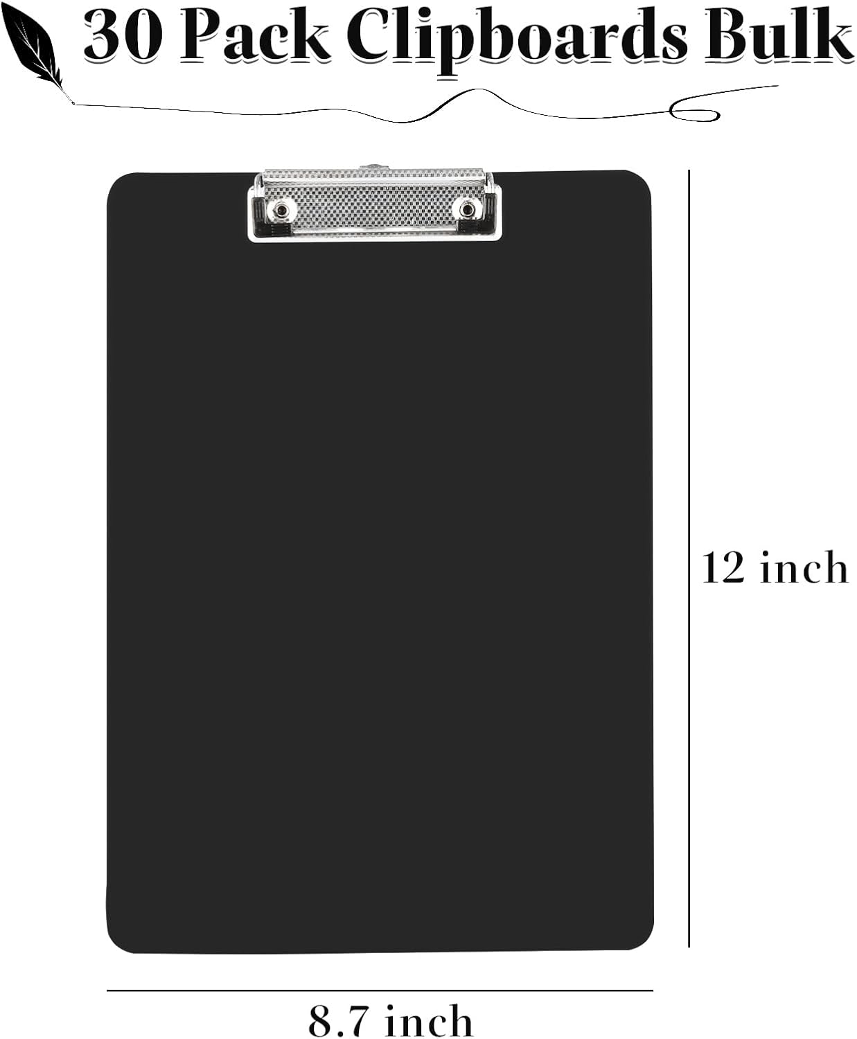 CertBuy 30 Pack Black Clipboards, Black Plastic Clipboards, Plastic Office Clipboard 12 x 8.7 Inch Letter Size for Classroom, Teacher, School, Home, Office Supply