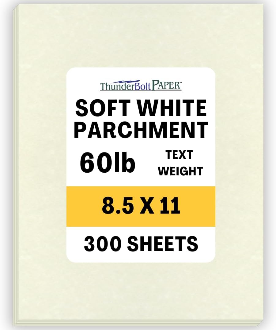 300 Soft White Parchment 60# Text (=24# Bond) Paper Sheets - 8.5 X 11 Inches Standard Letter|Flyer Size Size - 60 Pound is Not Card Weight - Vintage Colored Old Parchment Semblance