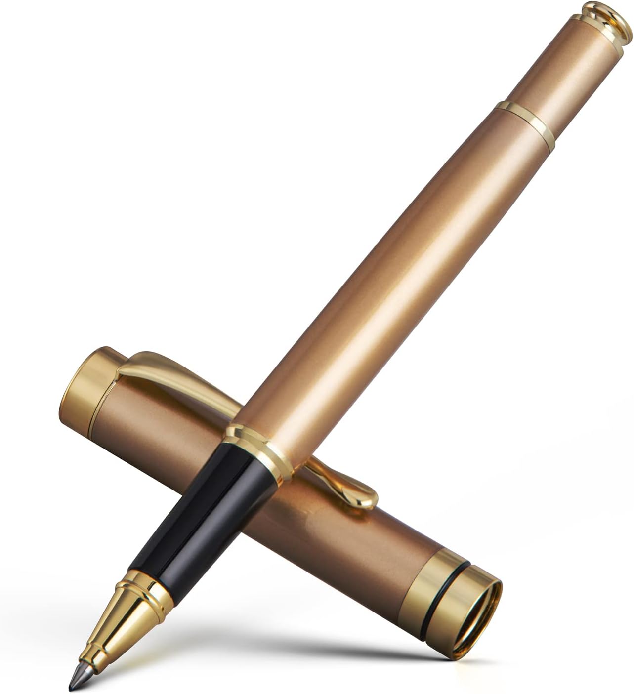 BEILUNER Ballpoint Pens, Stainless Steel with Chrome Trim, Luxury Golden Metal Pen Set, Best Ball Pen Gift Set for Men & Women, Professional, Executive, Office, Fancy Pens-Nice Box with Extra Refill