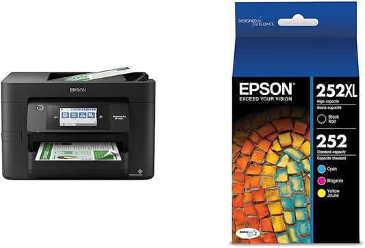 Epson® Workforce® Pro WF-4820 Wireless Color Inkjet All-in-One Printer, Black, Large & T252 DURABrite Ultra Ink High Capacity Black & Standard Color Cartridge Combo Pack (T252XL-BCS)