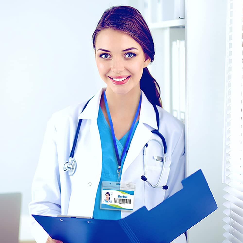 Beebel ID Badge Holder Lanyards with Waterproof Badge Card Bulk Lanyard for Name Tags Holders(Purple)