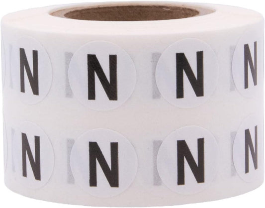 Letter N Inventory Labels .5 Inch Round Circle Dots 1,000 Adhesive Stickers