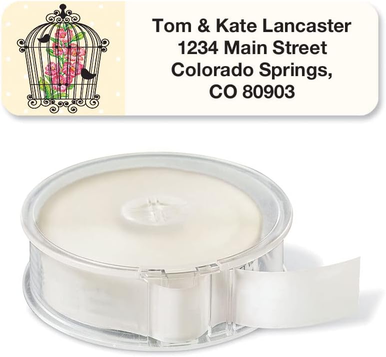 Birdcages Rolled Personalized Return Address Mailing Labels with Dispenser, Set of 500, 5 Designs, Small ¾ x 2½ Inch Size, Custom Self-Adhesive Sticker Roll, by Colorful Images