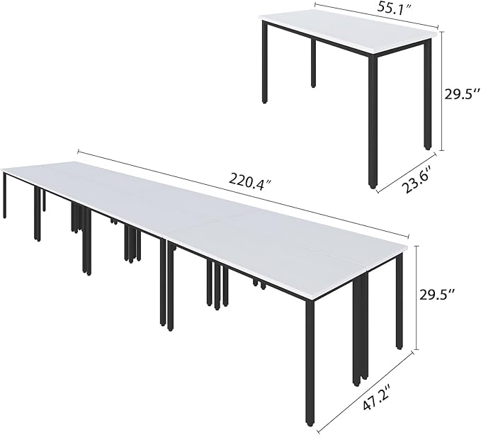 Bonzy Home Conference Tables 18ft Office Computer Desk for Meeting Room Study Writing Printer Table Meeting Seminar Table for 20 People Rustic Modern White 8PCS 220.4"x47.2"x29.5"