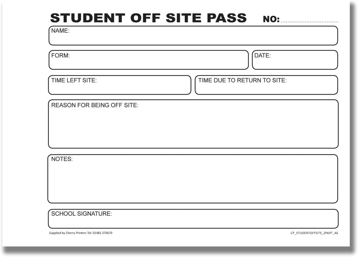 Cherry | Carbonless NCR | School Student Off Site Pass | 2pt Book | A6 (4.1 x 5.8 Inches) | 50 Sets |