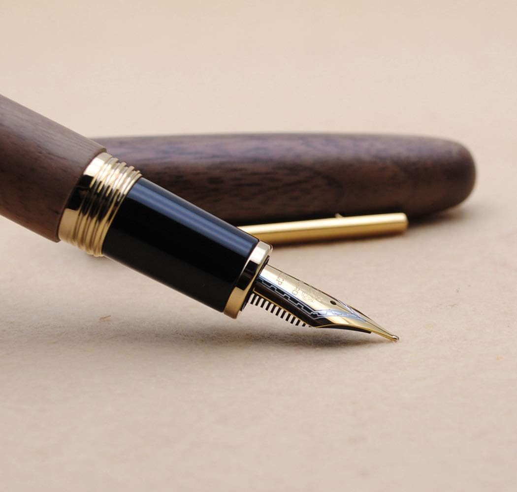 JINHAO 9056 Natural Wood Fountain Pen Handmade Ink Pen (Peach Wood, Medium Nib 0.7mm)