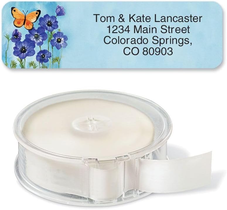 Colorful Images Floral Wings Rolled Personalized Return Address Mailing Labels with Dispenser, 5 Designs, Set of 500, Small ¾ x 2½ Inch Size, Custom Self-Adhesive Sticker Roll