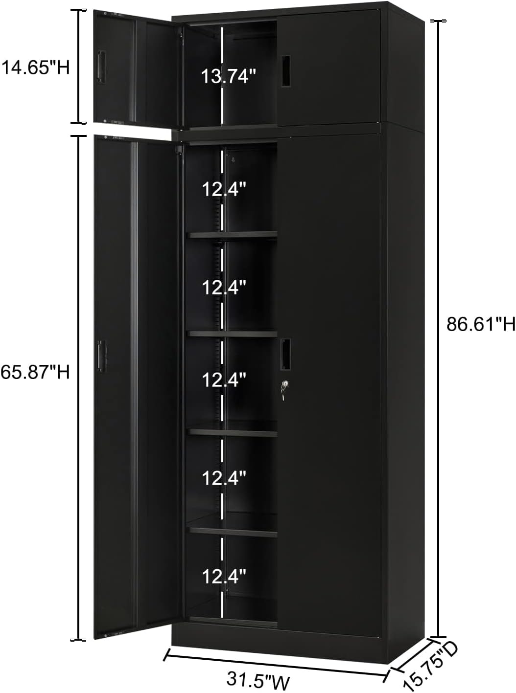BESFUR Metal Storage Cabinet 87" H，Black Locking Storage Cabinets with Top Cabinet and 4 Adjustable Shelves for Home Office, Garage,School, Apartment, Warehouse, Utility Room
