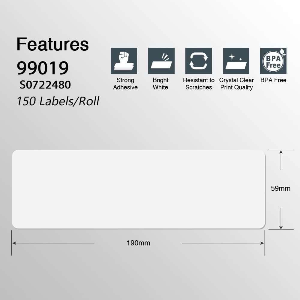 BETCKEY Colored Labels Compatible with Dymo 99019 (2-5/16" x 7-1/2") for Files, Folder, Binders, Compatible for Dymo LabelWriter Thermal 450, 4XL & Zebra Desktop Printers [6 Rolls, 900 Labels, Yellow]