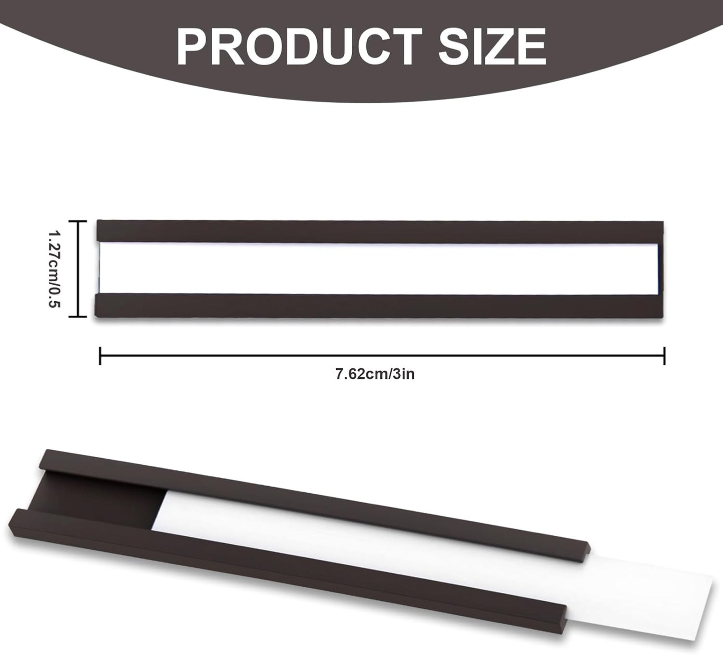 50 Pack Magnetic Label Holders, 'C' Channel Magnets Card Holders with Dry Erase Insert Label Card for Metal Racks and Shelves (0.5" x 3")