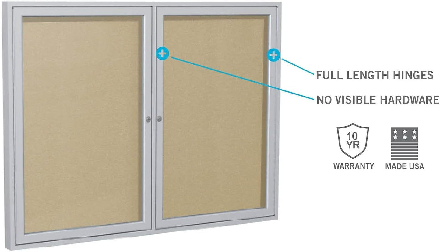 Ghent 36"x24" 1-Door Outdoor Enclosed Vinyl Bulletin Board, Shatter Resistant, with Lock, Satin Aluminum Frame - Silver (PA13624VX-193), Made in The USA
