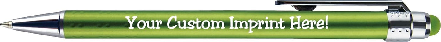 Personalized Pens with Stylus Tip -Bright Vibes- Click action - Custom - Black writing - Printed Name pens - Imprinted with Your Logo or Message - FREE PERSONALIZATION - 12 Pens/Box (Green)
