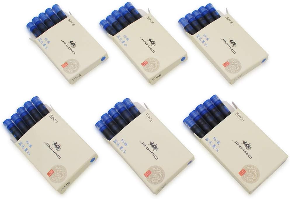30pcs JINHAO Ink Cartridges Fountain Pen Refills for JINHAO and Baoer Pen Standard Size(Blue)