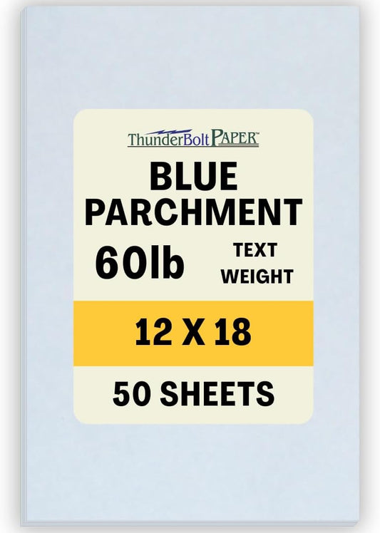 50 Light Blue Parchment 60# Text (=24# Bond) Paper Sheets - 12 X 18 Inches Poster | Large Size - 60 Pound is Not Card Weight - Vintage Colored Old Parchment Semblance