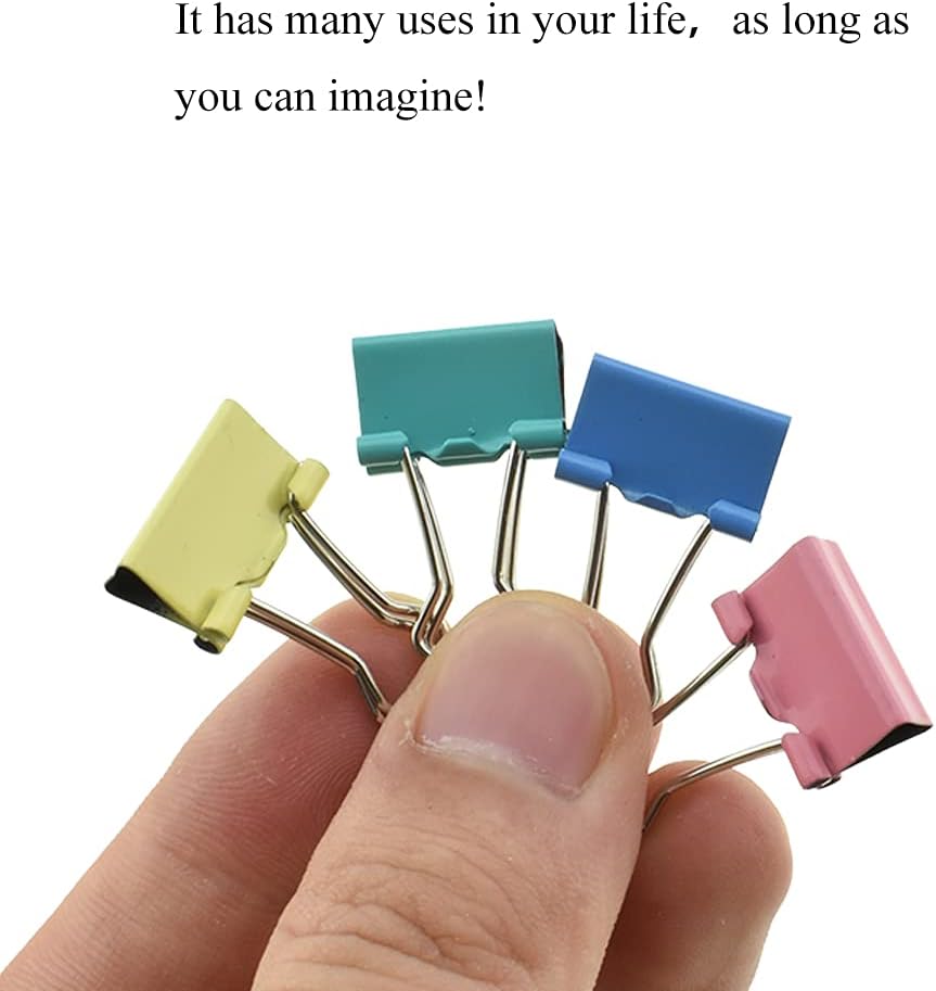 HAHIYO Binder Clips Paper Clamps Spring Steel Sturdy Mini 0.59 inches Width 0.18 Inch Capacity No Sharp Edges Heavy Duty Tight Grip Reusable Color Metal Bright Finish for Home Office School 100 Pack